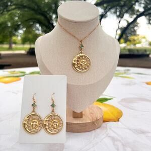 Cyan Teal Moon Luna Lunar Sea Green Statement Witchy Fun Casual Jewelry Set